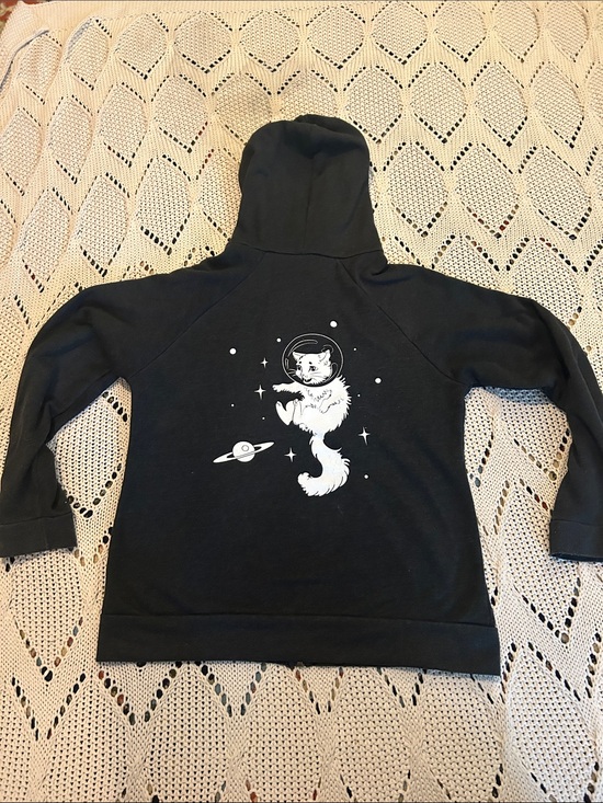 Modcloth Tops - ModCloth Space Cat Gray Zip Up Hoodie Sz XL